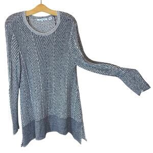 Eight Eight Eight Black White Marled Knit Sweater Tunic Asym Hem XL modest